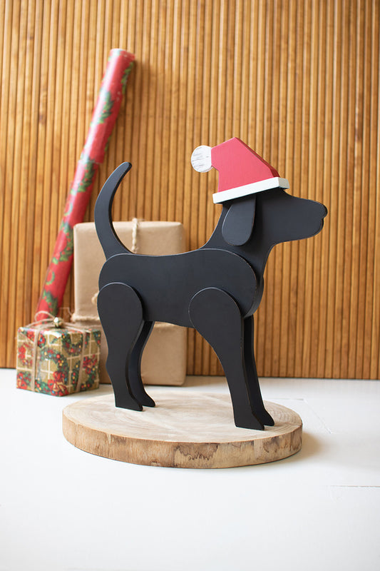 Wooden Table Top Christmas Labrador - White Rim Hat Painted By Kalalou | Animals & Pets |  Modishstore 