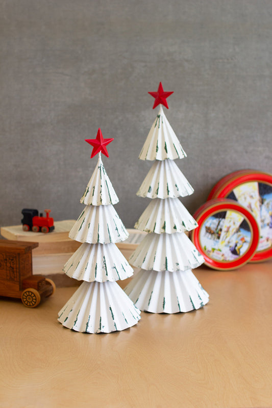 White Painted Metal Christmas Trees W Red Star Set Of 2 By Kalalou | Christmas Trees |  Modishstore 