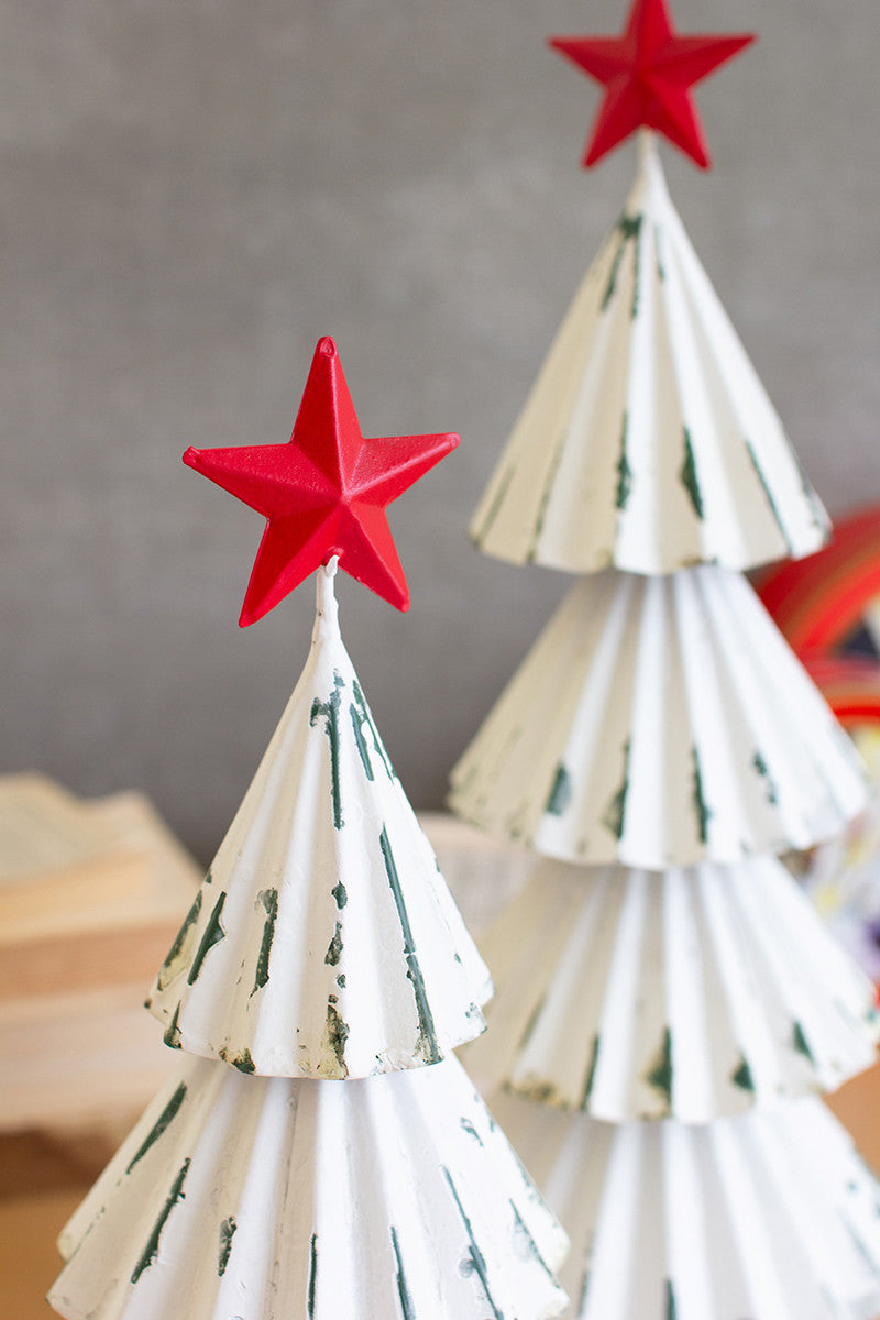 White Painted Metal Christmas Trees W Red Star Set Of 2 By Kalalou | Christmas Trees |  Modishstore  - 2