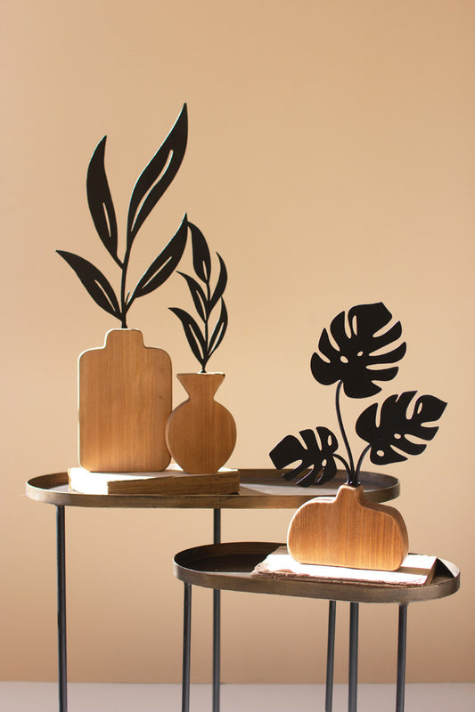 Wood And Metal Bud Vases Set Of 2 By Kalalou | Sculptures |  Modishstore 