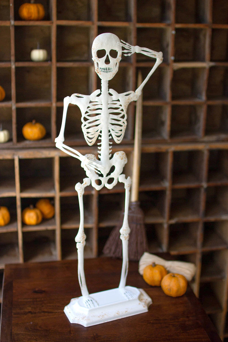 Rustic White Metal Skeleton On A Stand By Kalalou | Sculptures | Modishstore