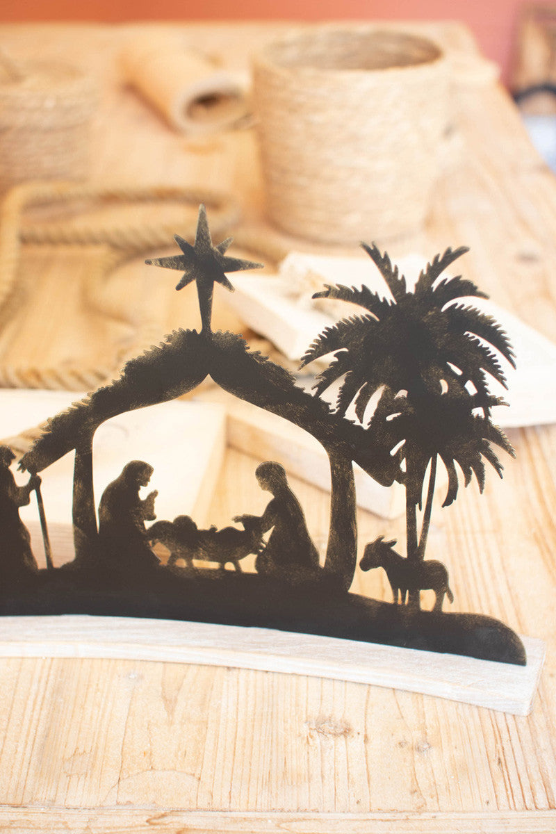 Black Metal Nativity On A Curved White Wood Base By Kalalou | Sculptures | Modishstore - 2