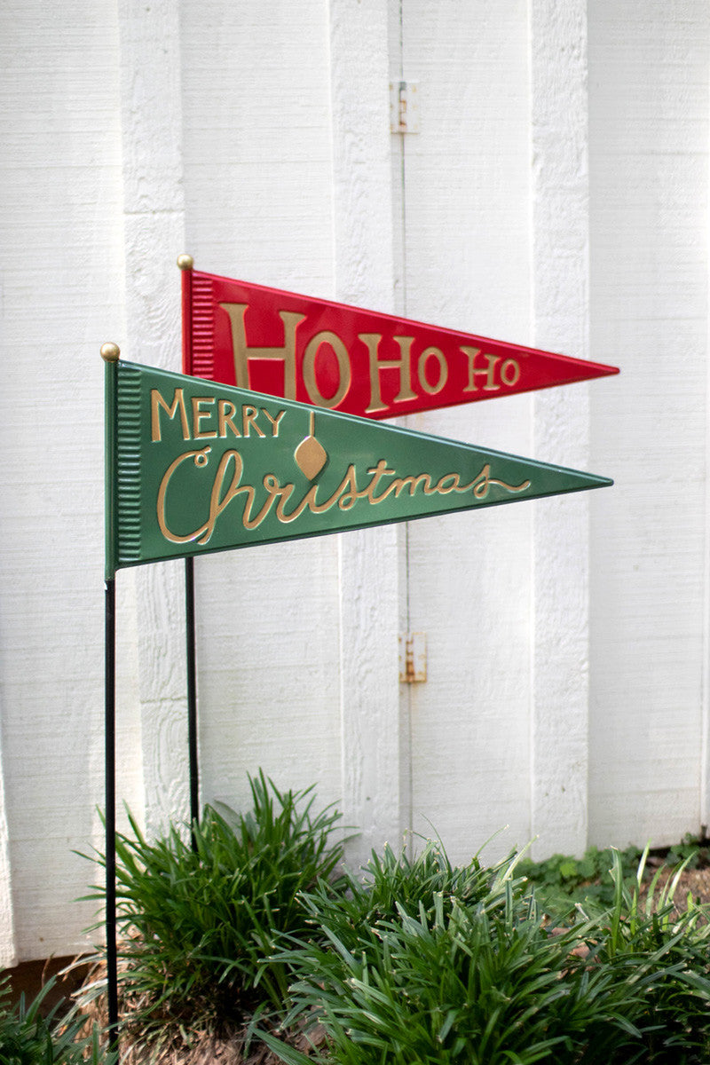 Set 2 Painted Metal Christmas Pennants Yrd Stakes- One Each By Kalalou | Holiday | Modishstore