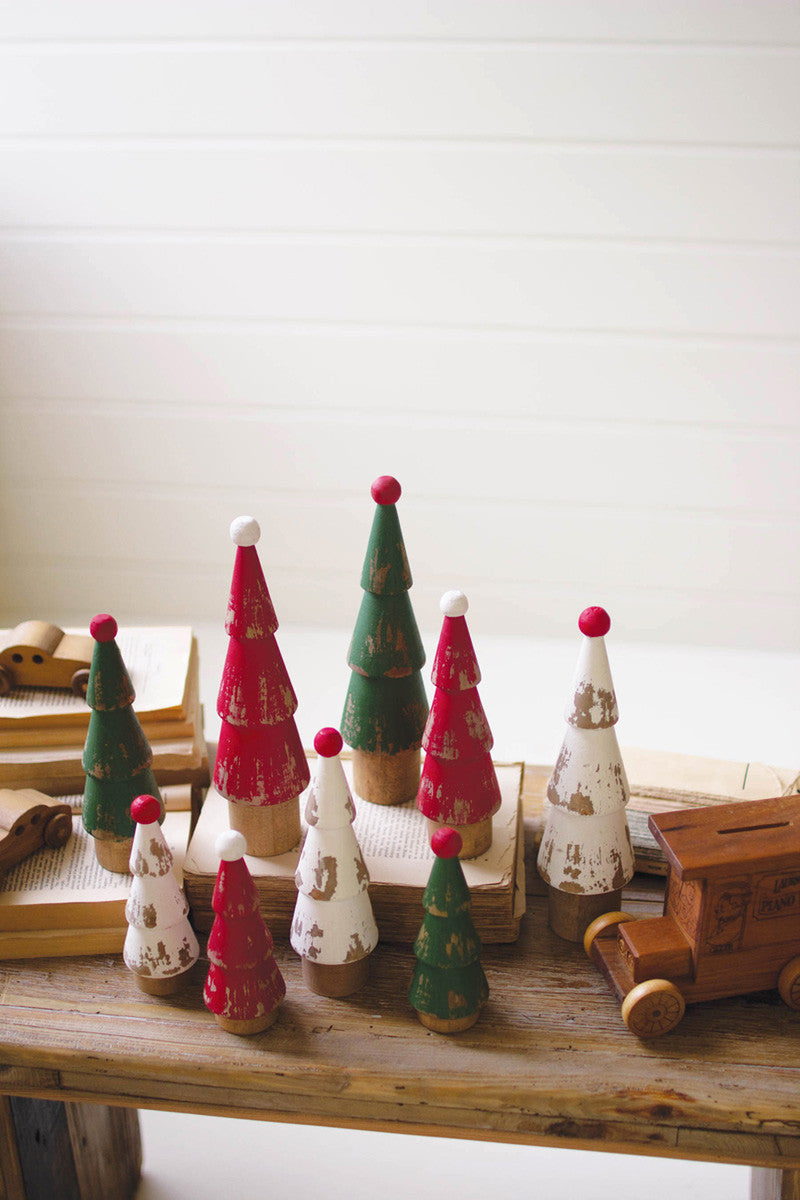 Set Of Nine Turned Wood Painted Christmas Trees By Kalalou | Christmas Trees | Modishstore