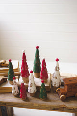Set Of Nine Turned Wood Painted Christmas Trees By Kalalou