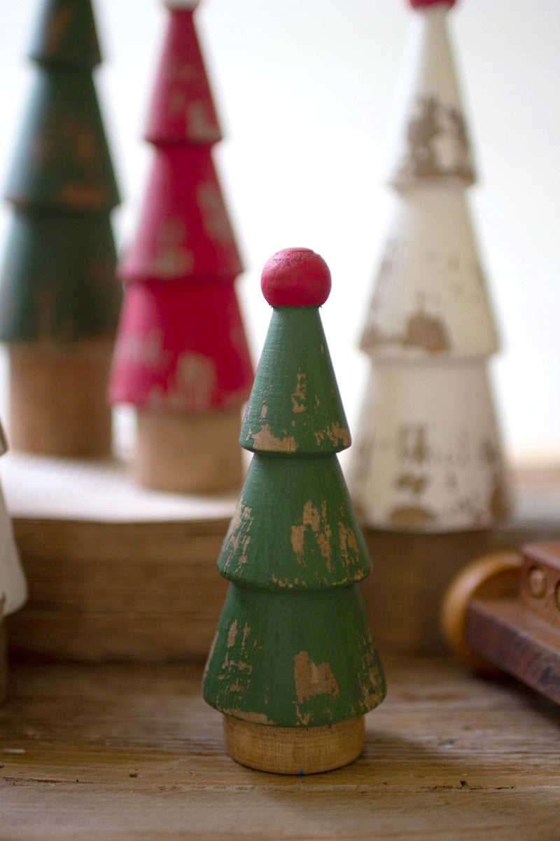 Set Of Nine Turned Wood Painted Christmas Trees By Kalalou | Christmas Trees | Modishstore - 2