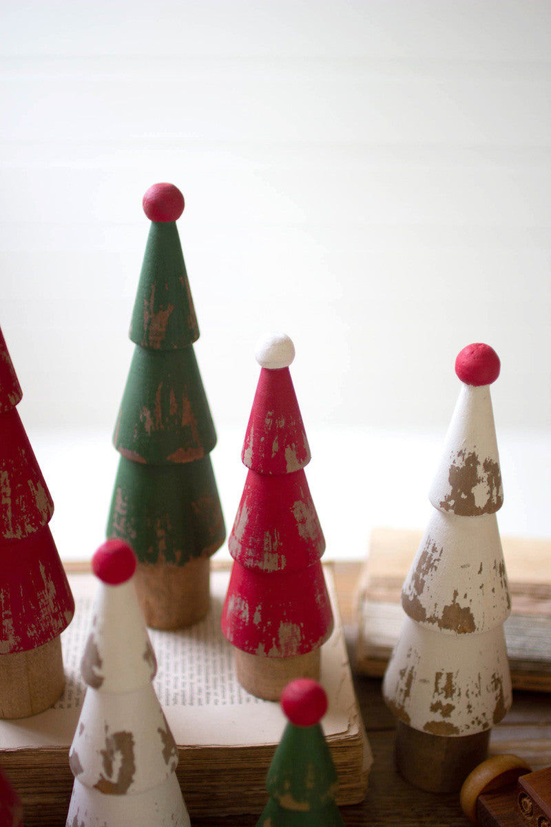 Set Of Nine Turned Wood Painted Christmas Trees By Kalalou | Christmas Trees | Modishstore - 3