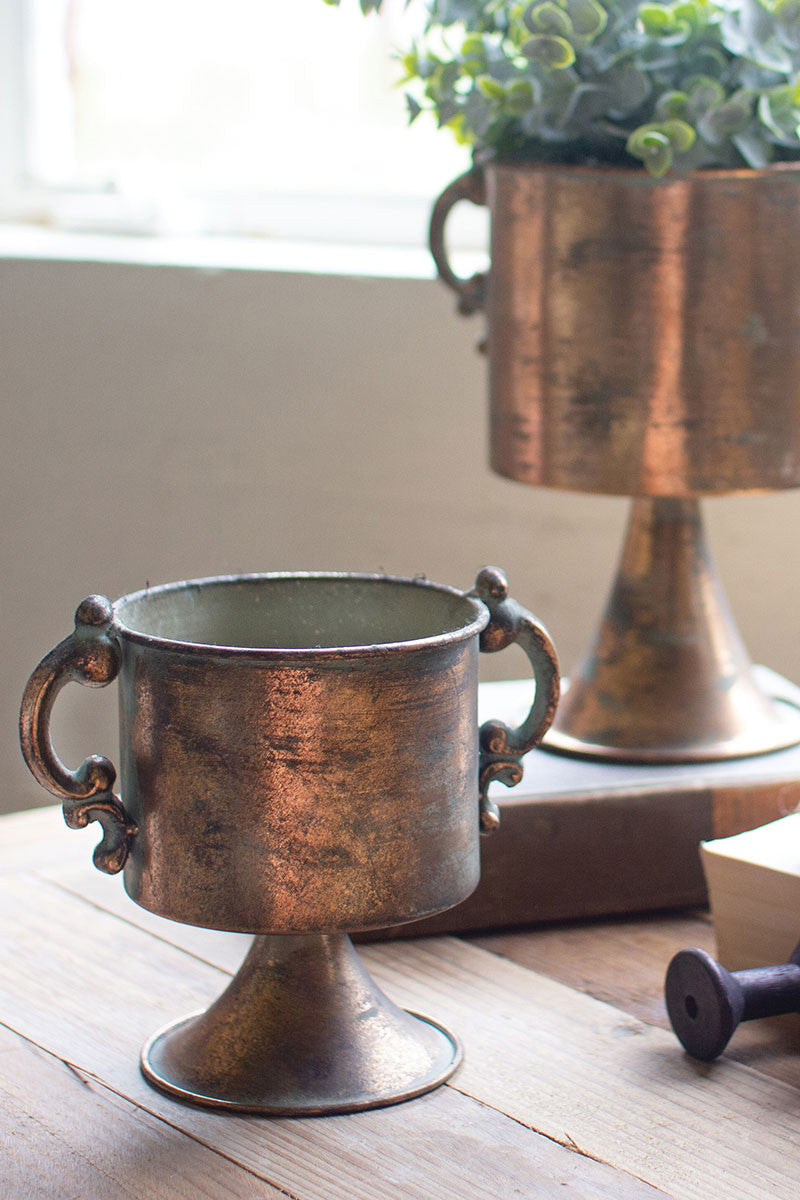 Antique Copper Finish Planters With Handles Set Of 2 By Kalalou-2