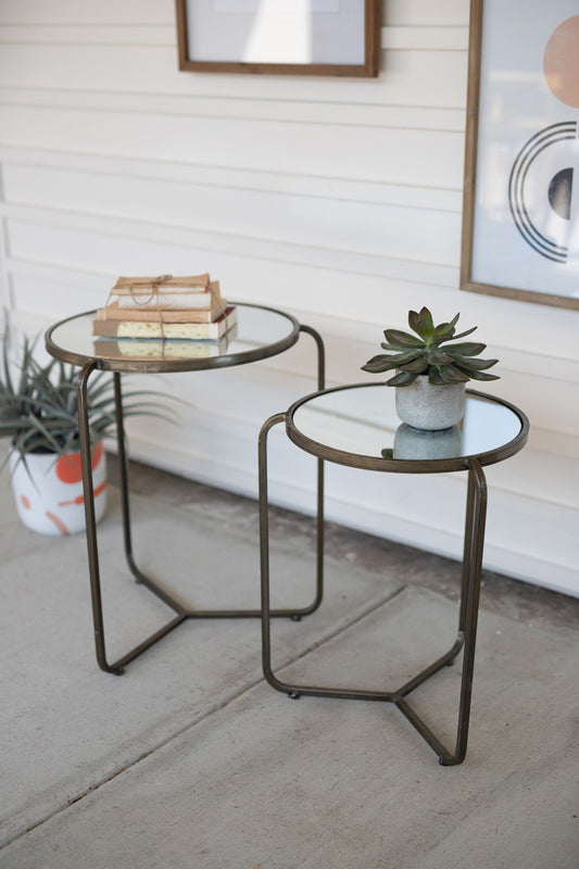 Kalalou Set of Two Metal Side Tables With Mirror Tops | Modishstore | Side Tables