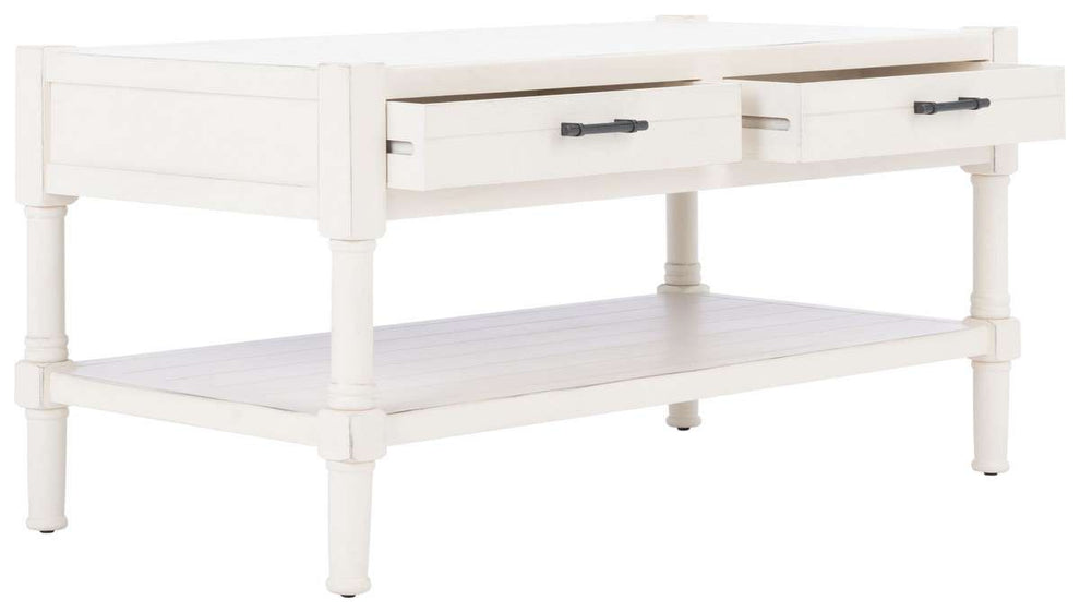 Safavieh Filbert 2 Drawer Coffee Table - Distressed White | Coffee Tables | Modishstore - 3