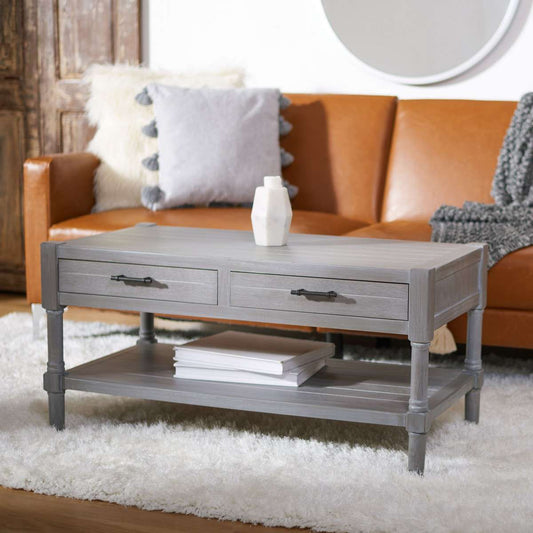 Safavieh Filbert 2 Drawer Coffee Table - White Washed Gray | Coffee Tables | Modishstore