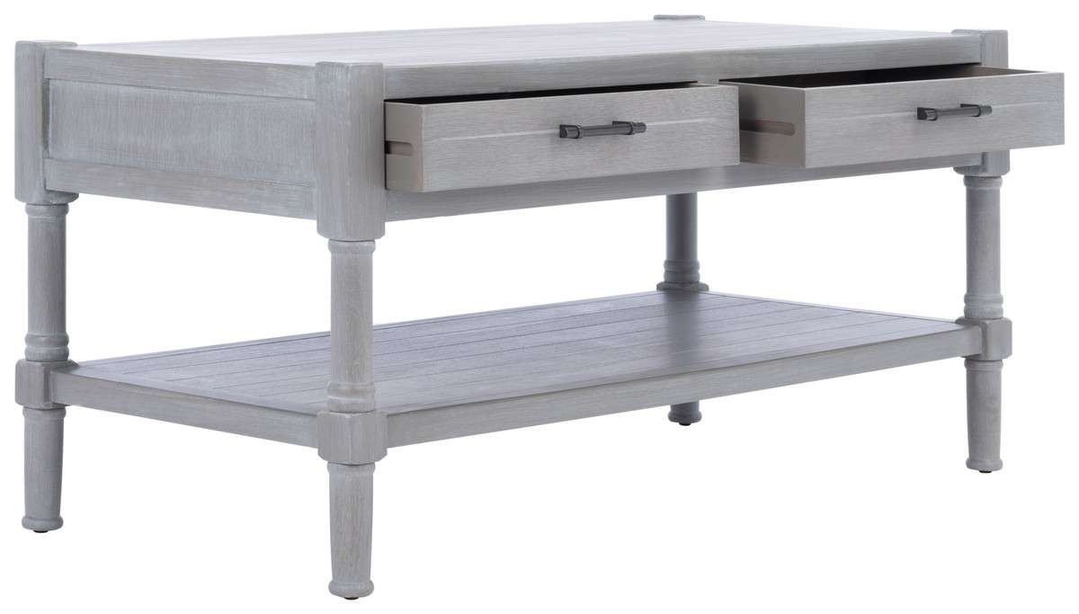 Safavieh Filbert 2 Drawer Coffee Table - White Washed Gray | Coffee Tables | Modishstore - 3
