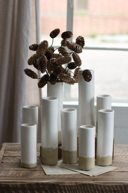 Kalalou White Ceramic Cylinder Bud Vases - Set Of 9 | Modishstore | Vases
