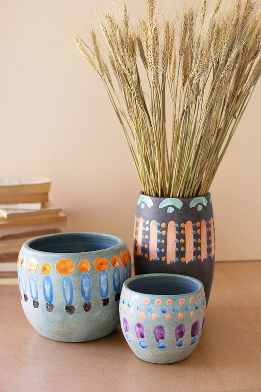 Hand-Painted Colorful Ceramic Vases Set Of 3 By Kalalou | Modishstore | Vases