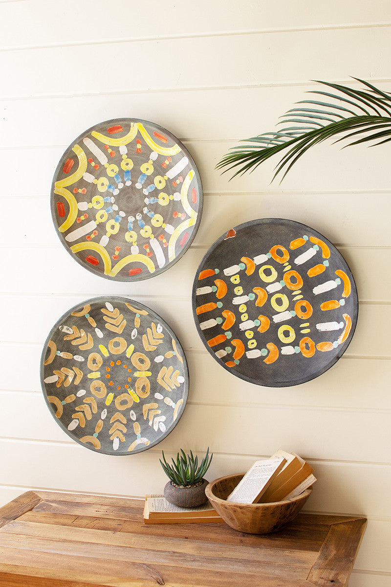 Hand-Painted Ceramic Platter Wall Art Set Of 3 By Kalalou-2