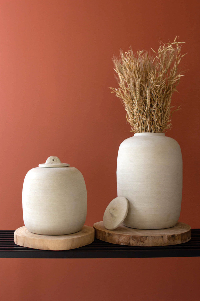 White Ceramic Canisters Set Of 2 By Kalalou | Jars & Canisters | Modishstore - 2
