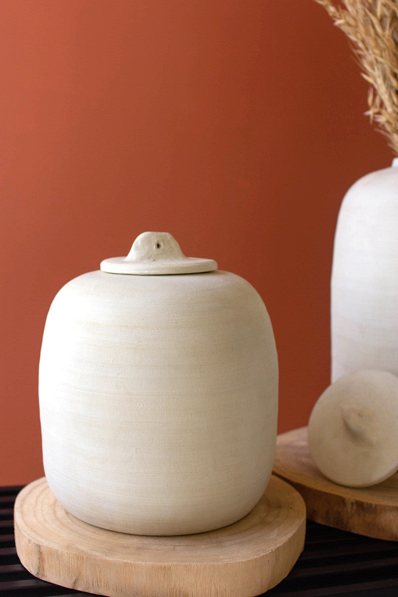 White Ceramic Canisters Set Of 2 By Kalalou | Jars & Canisters | Modishstore - 5