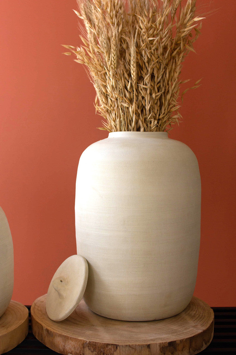 White Ceramic Canisters Set Of 2 By Kalalou | Jars & Canisters | Modishstore - 3
