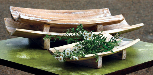 Kalalou Rectangle Curved Wooden Bowls - Set Of 3 | Modishstore | Pedestal Trays