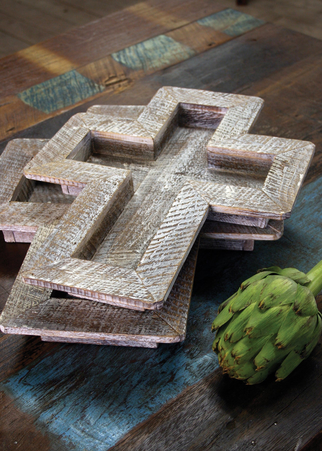 Kalalou Wooden Cross Trays - Set Of 4 | Modishstore | Decorative Trays & Dishes