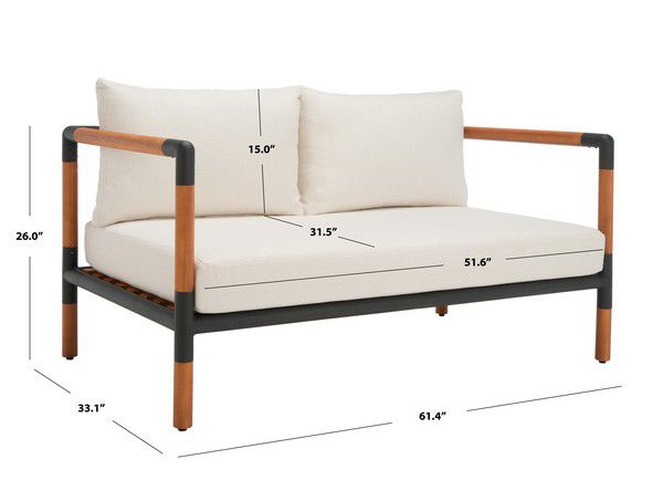 Safavieh Tommy Metal & Wood Patio Sofa - Black | Outdoor Sofas, Loveseats & Sectionals | Modishstore - 4
