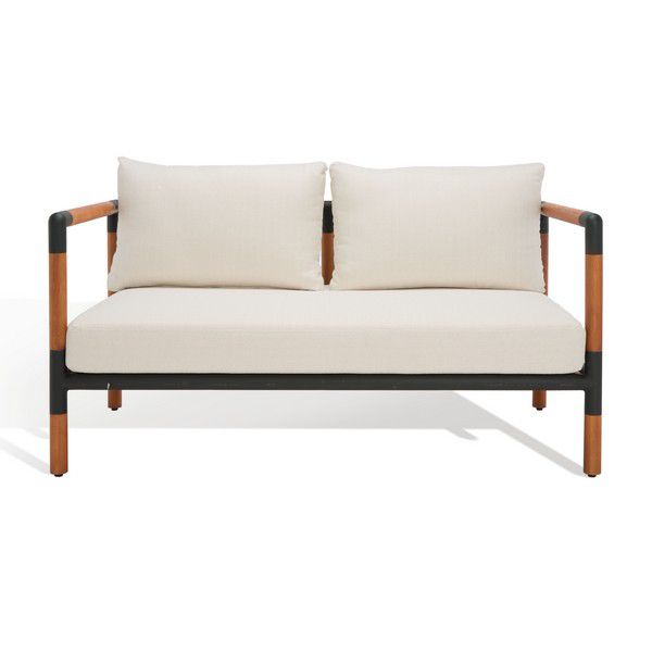 Safavieh Tommy Metal & Wood Patio Sofa - Black | Outdoor Sofas, Loveseats & Sectionals | Modishstore - 2
