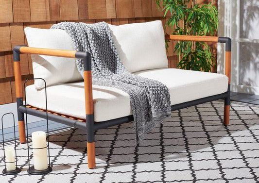 Safavieh Tommy Metal & Wood Patio Sofa - Black | Outdoor Sofas, Loveseats & Sectionals | Modishstore
