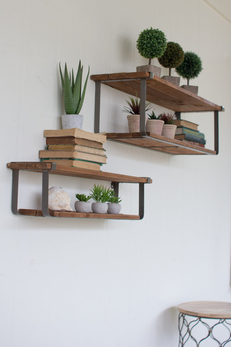 Kalalou Recycled Wood And Metal Shelves - Set Of 2 | Modishstore | Wall Shelf