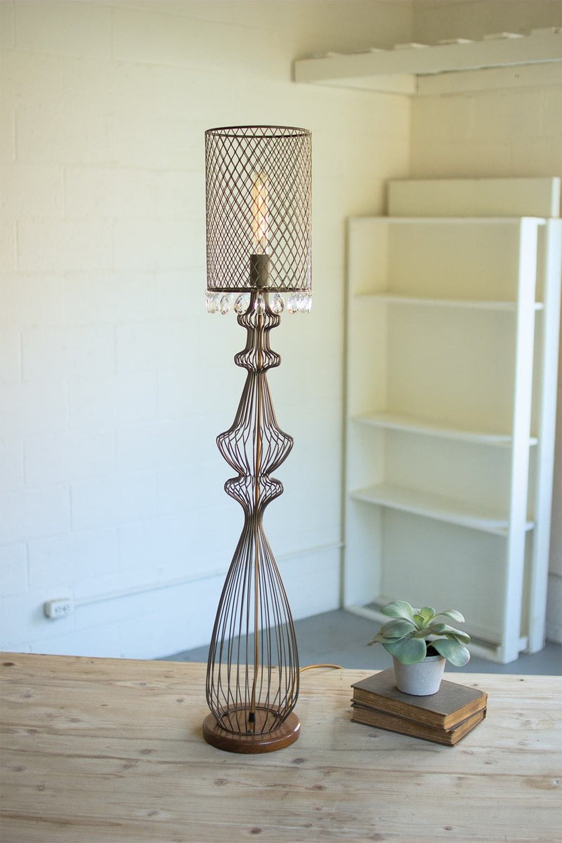 Kalalou Wire Table Lamp W/Metal Mesh Shade & Hanging Gems | Modishstore | Table Lamps