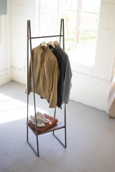 Kalalou A Frame Metal Rack With Lower Wood Shelf | Modishstore | Shelves & Shelving Units