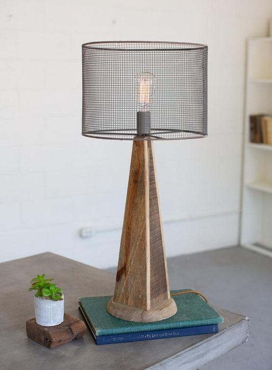 Kalalou Table Lamp With Mesh Shade With Wooden Base | Modishstore | Table Lamps