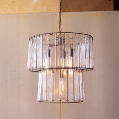 Kalalou Two Tiered Round Pendant Light With Glass Chimes