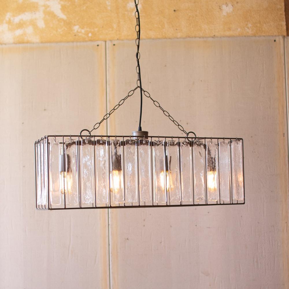 Kalalou Rectangle Pendant Light With Glass Chimes | Modishstore | Pendant Lamps