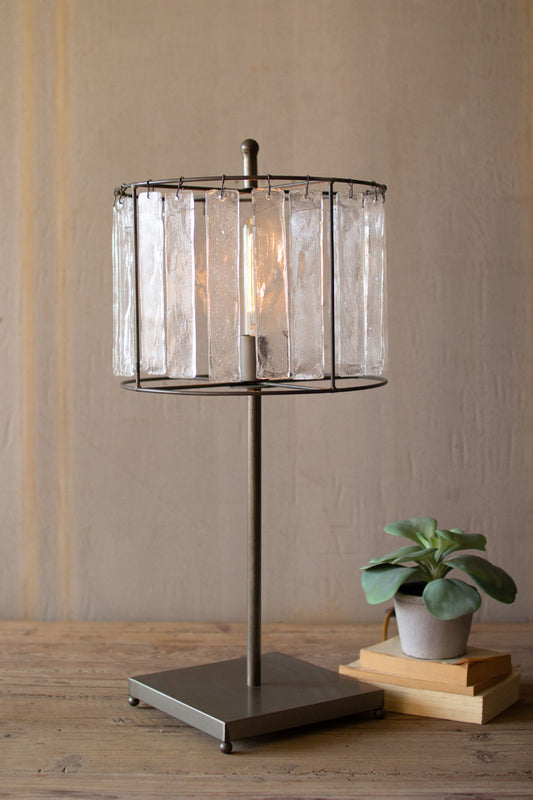 Kalalou Glass And Iron Table Top Lamp - Raw Metal | Modishstore | Table Lamps