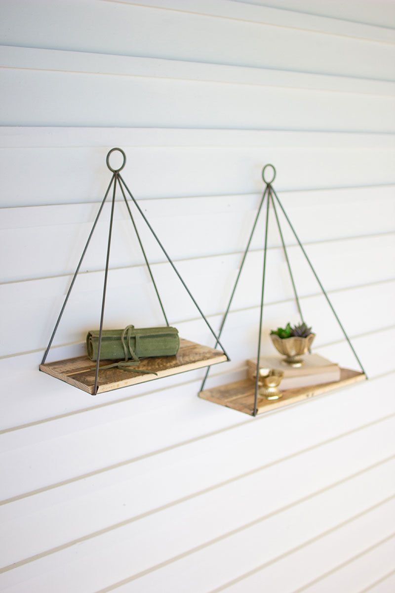 triangle shelves with recycled wood Set Of 2 By Kalalou | Modishstore | Shelves & Shelving Units
