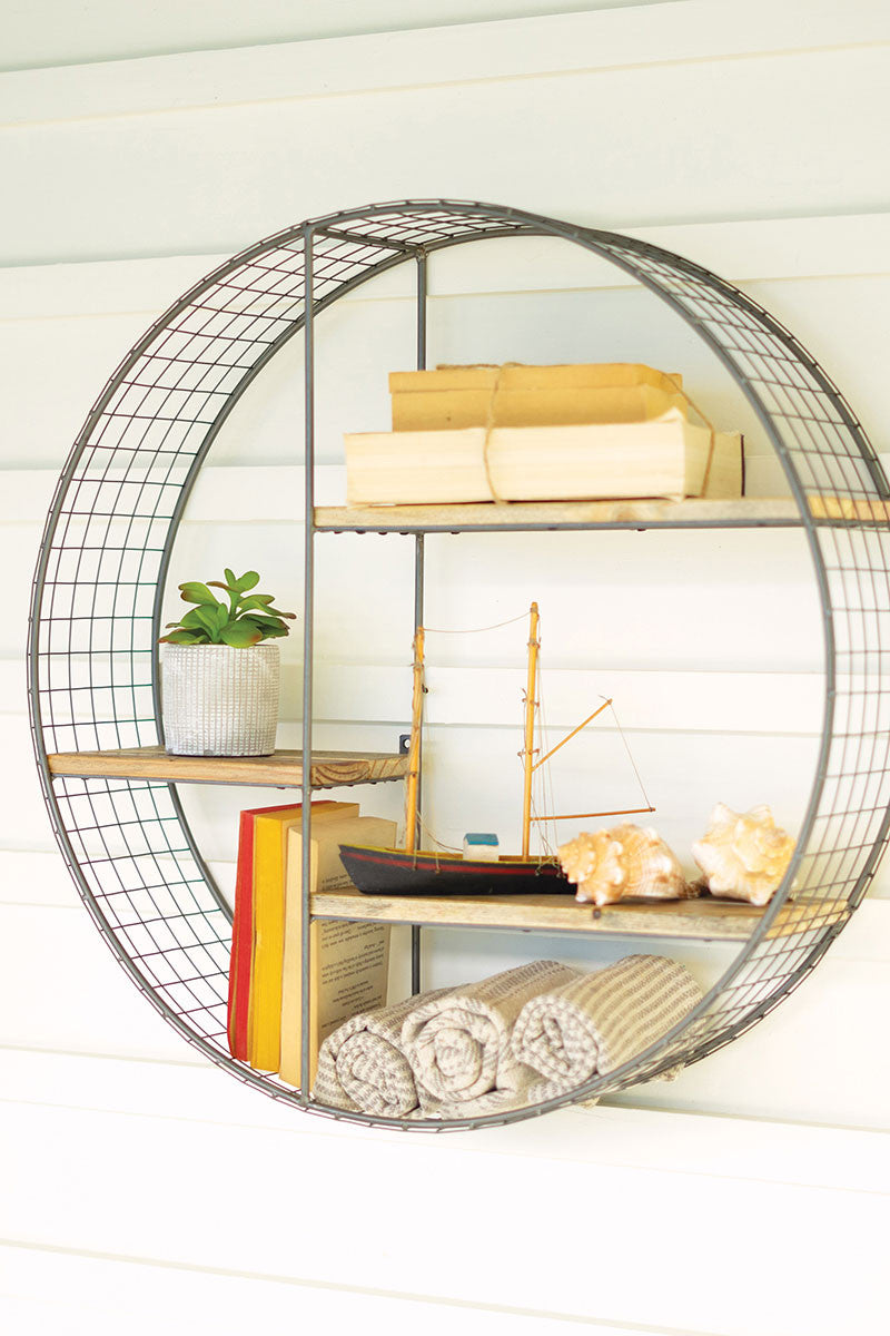 Round Wire Mesh And Recycled Wood Shelving Unit By Kalalou-2