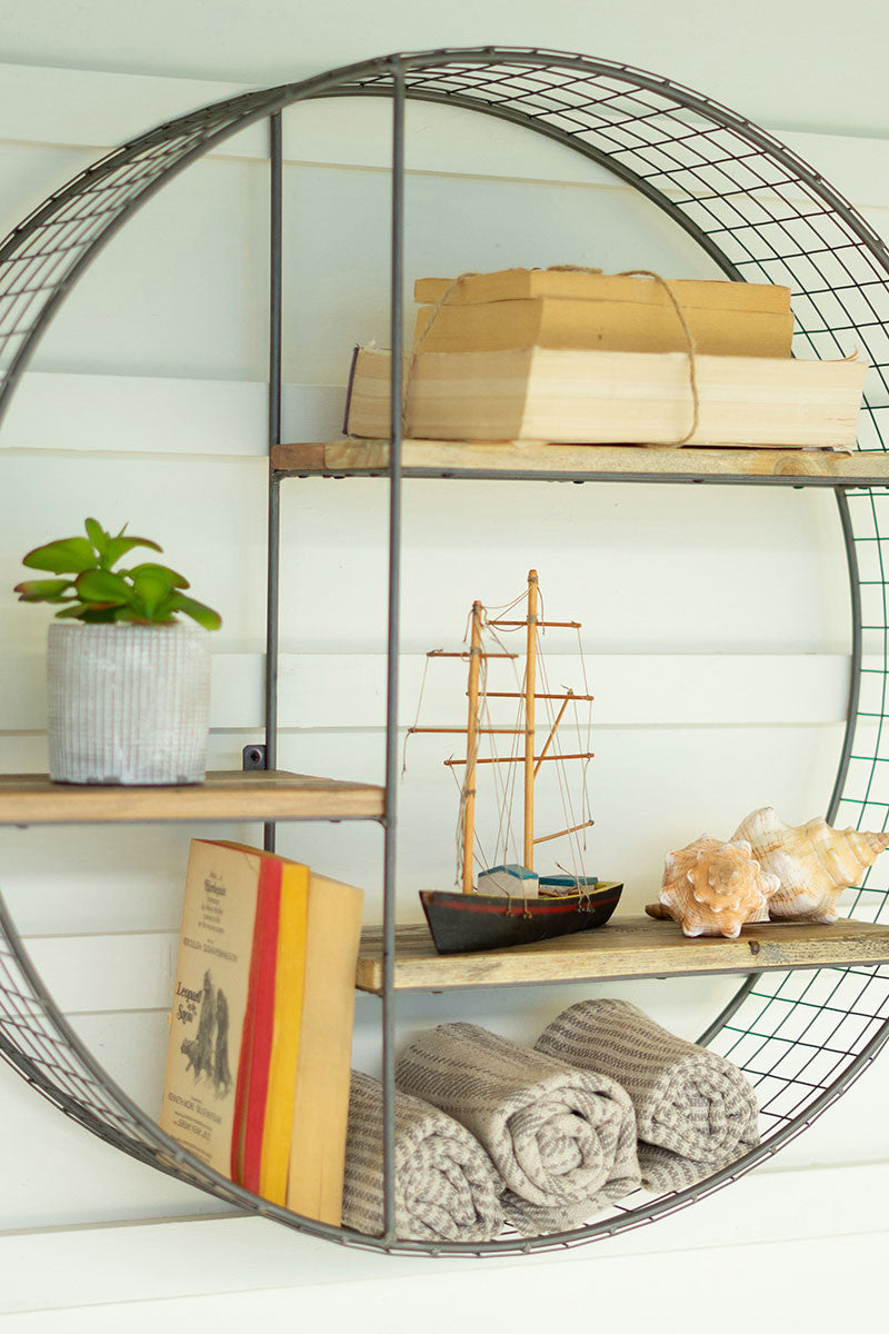 Round Wire Mesh And Recycled Wood Shelving Unit By Kalalou-3