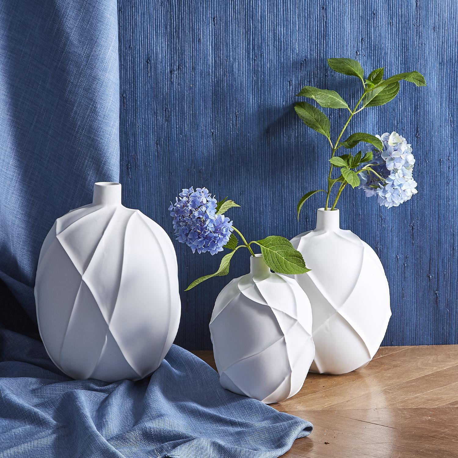 Matte Carved Ridges Vase Set Of 2 By Tozai Home | Vases | Modishstore