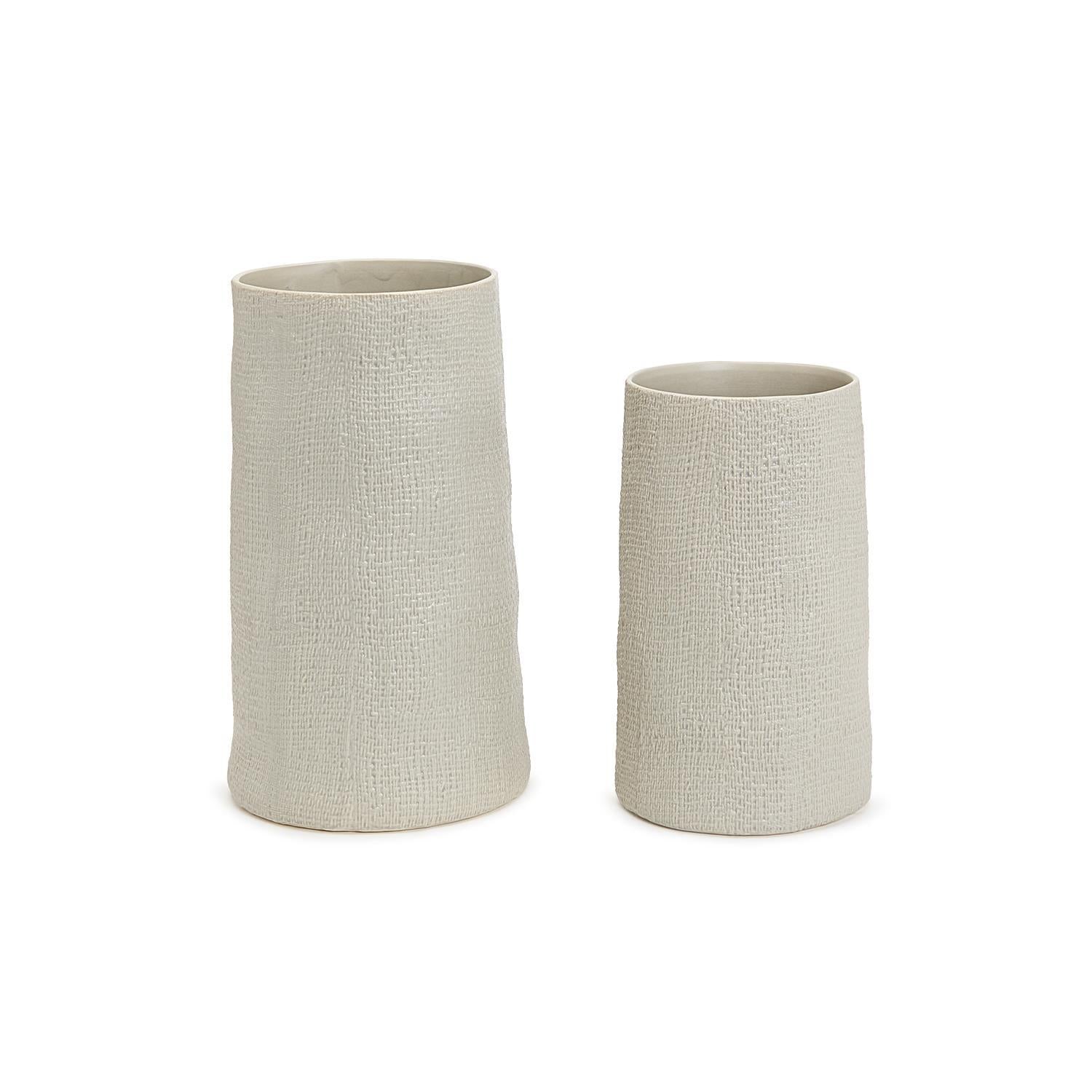 Shitake Beige Tall Cylinder Vase Set Of 2 By Tozai Home | Vases | Modishstore -2