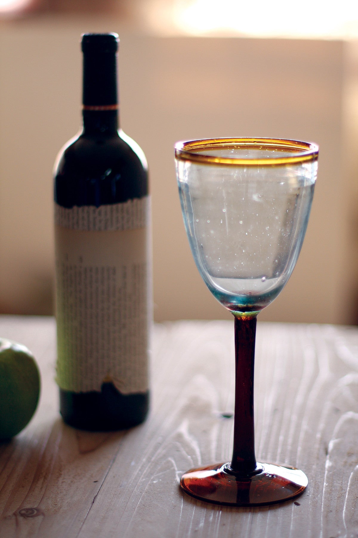 Kalalou Eight Ounce Wine Glass With Amber Rim | Modishstore | Drinkware