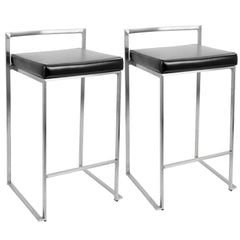 Fuji Stacker Counter Stool by LumiSource - Set of 2 CS-FUJI with 31 inch fixed counter  height upholstered Padded Seat  and stackable