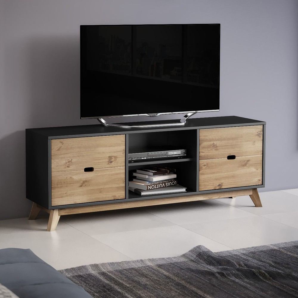 Manhattan Comfort Mid- Century Modern Vandalia 55.11" TV Stand 2.0 with Natural Wood Doors | TV Stands | Modishstore-6