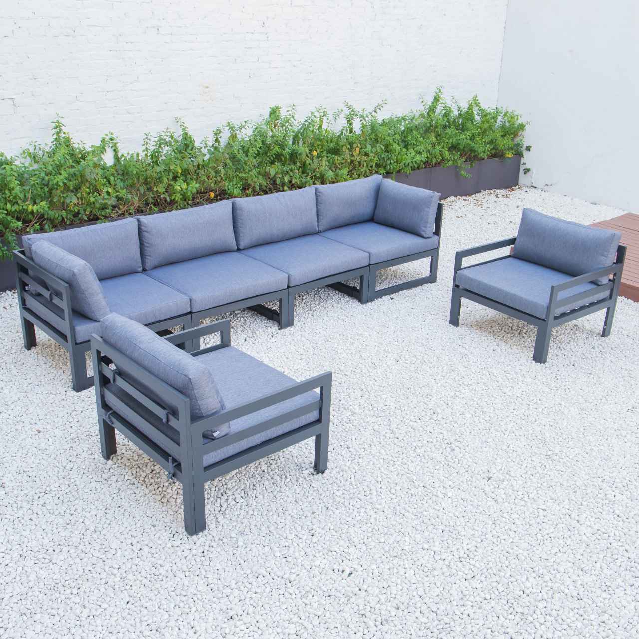 LeisureMod Chelsea 6-Piece Patio Armchair Sectional Black Aluminum With Cushions | Outdoor Sofas, Loveseats & Sectionals | Modishstore - 15