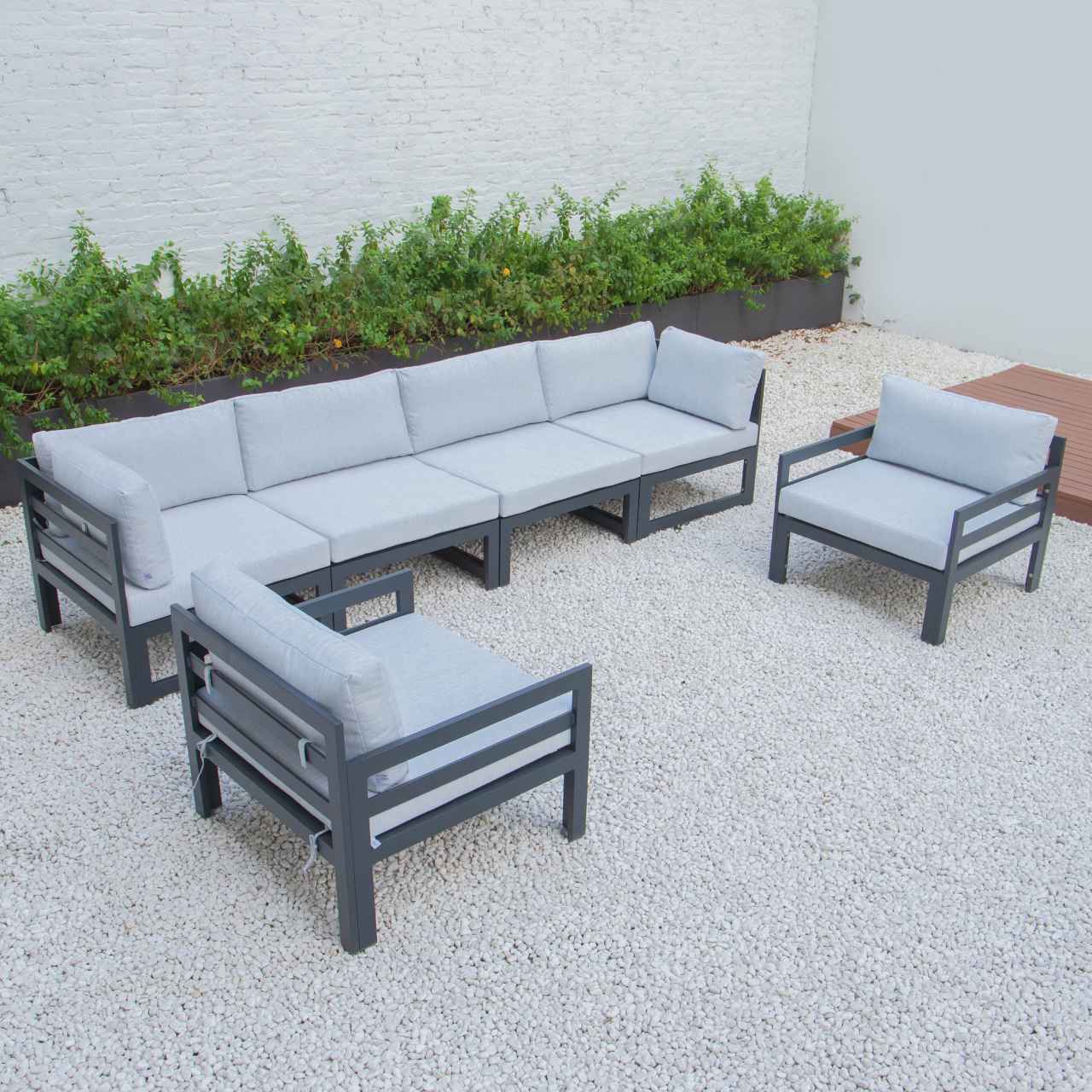 LeisureMod Chelsea 6-Piece Patio Armchair Sectional Black Aluminum With Cushions | Outdoor Sofas, Loveseats & Sectionals | Modishstore - 21