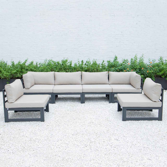 LeisureMod Chelsea 6-Piece Patio Sectional Black Aluminum With Cushions | Outdoor Sofas, Loveseats & Sectionals | Modishstore