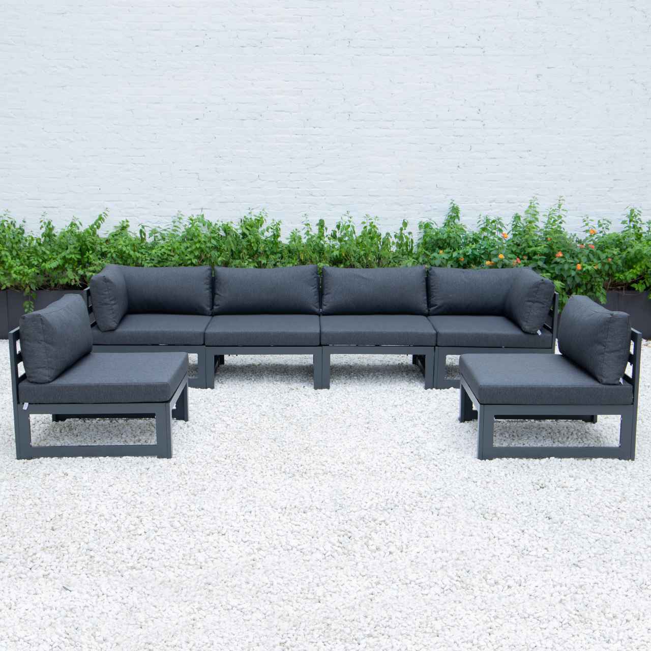 LeisureMod Chelsea 6-Piece Patio Sectional Black Aluminum With Cushions | Outdoor Sofas, Loveseats & Sectionals | Modishstore - 8