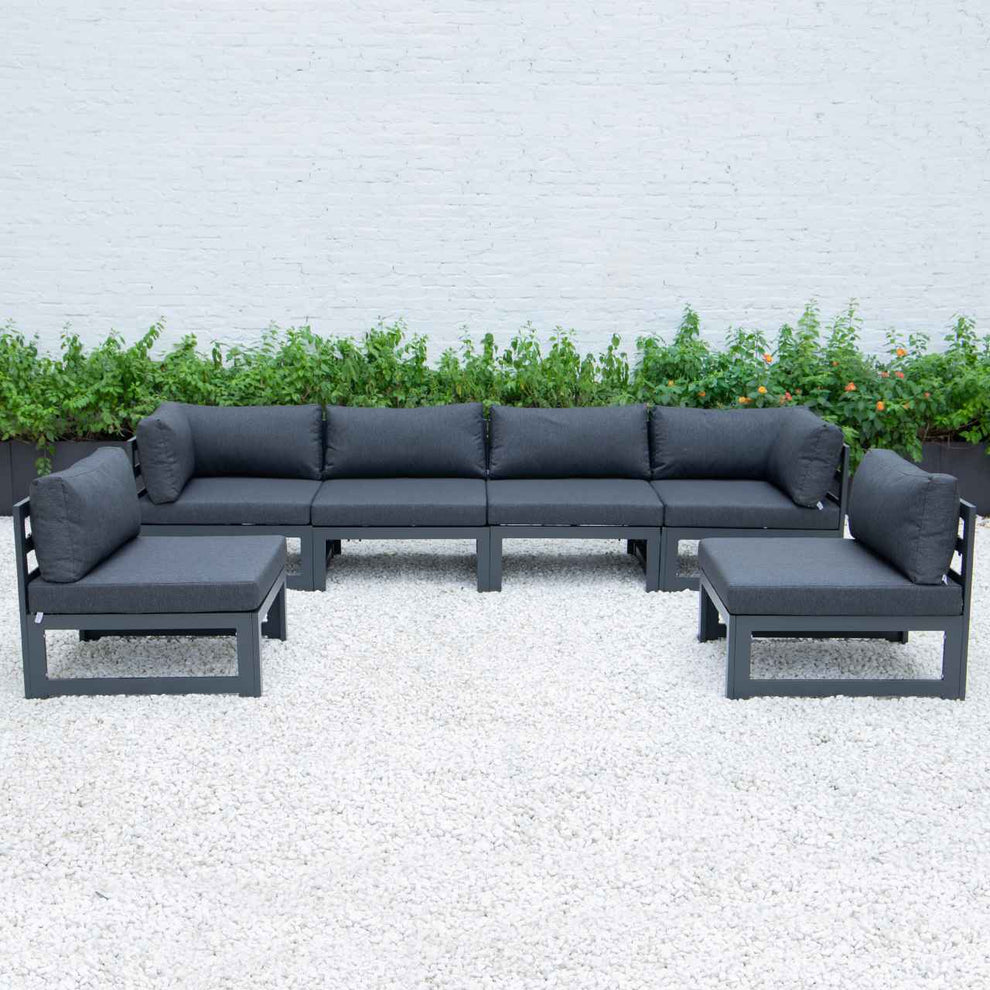 LeisureMod Chelsea 6-Piece Patio Sectional Black Aluminum With Cushions | Outdoor Sofas, Loveseats & Sectionals | Modishstore - 8