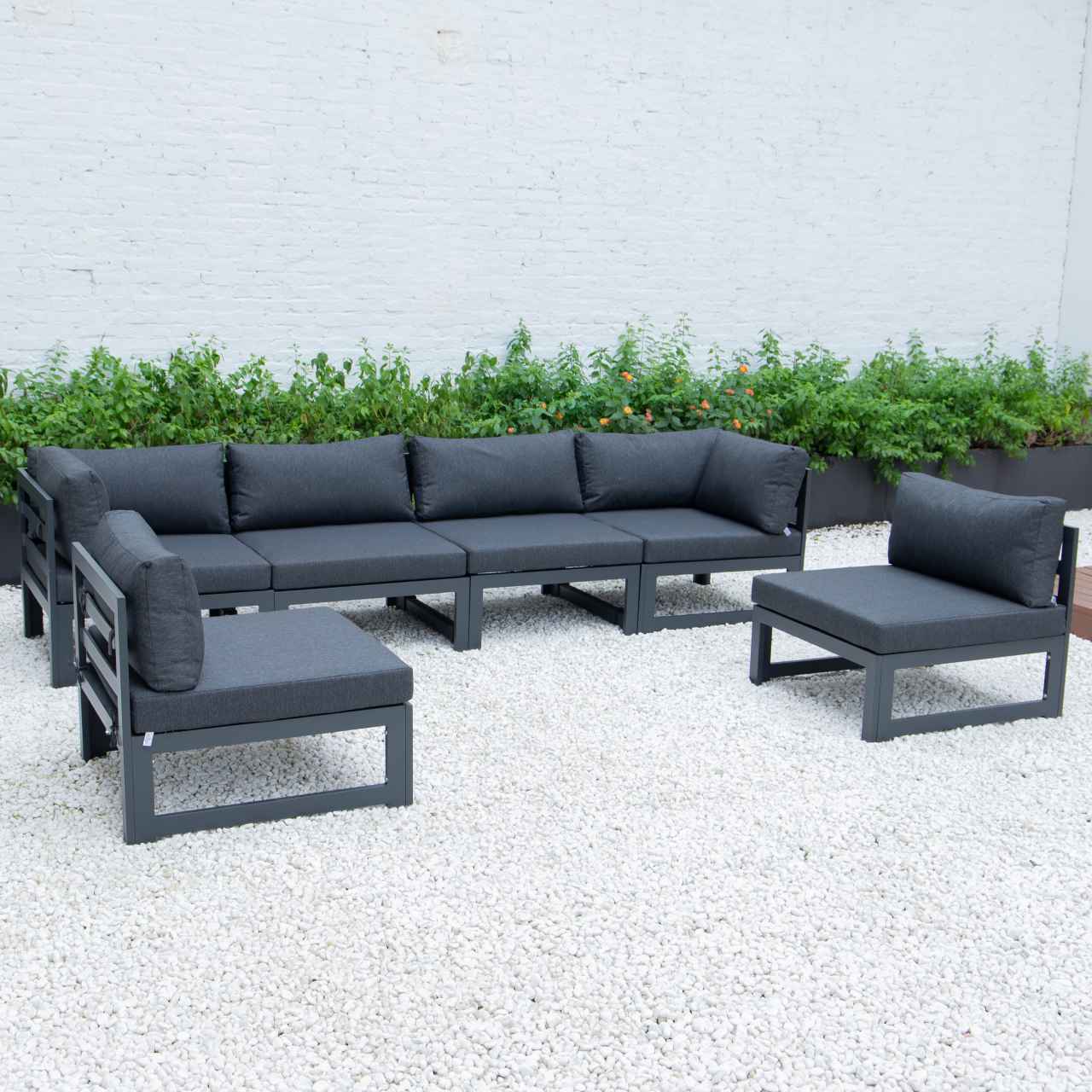 LeisureMod Chelsea 6-Piece Patio Sectional Black Aluminum With Cushions | Outdoor Sofas, Loveseats & Sectionals | Modishstore - 10