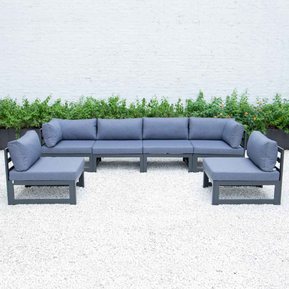 LeisureMod Chelsea 6-Piece Patio Sectional Black Aluminum With Cushions | Outdoor Sofas, Loveseats & Sectionals | Modishstore - 13