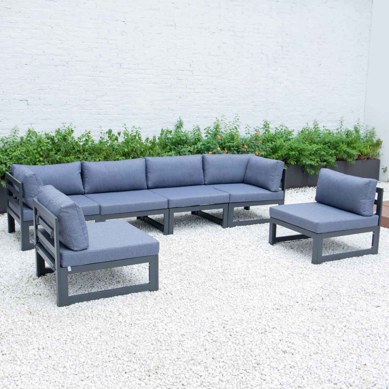 LeisureMod Chelsea 6-Piece Patio Sectional Black Aluminum With Cushions | Outdoor Sofas, Loveseats & Sectionals | Modishstore - 15